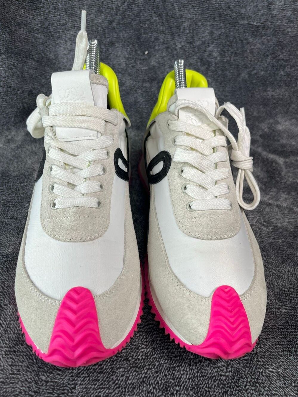 LOEWE Flow Runner Sneakers Nylon & Suede Soft White Neon Pink Yellow EU 38 / 8 - Picture 2 of 10